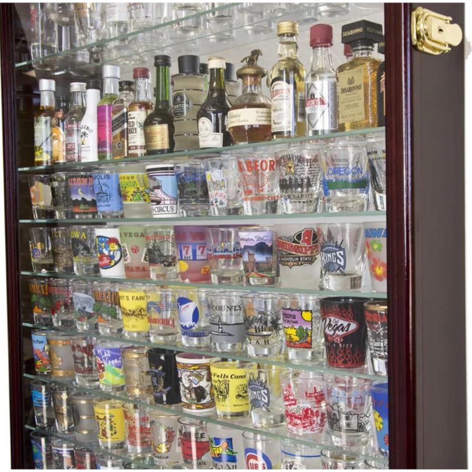 XL Mirror Backed Shot Glass Display Case Cabinet