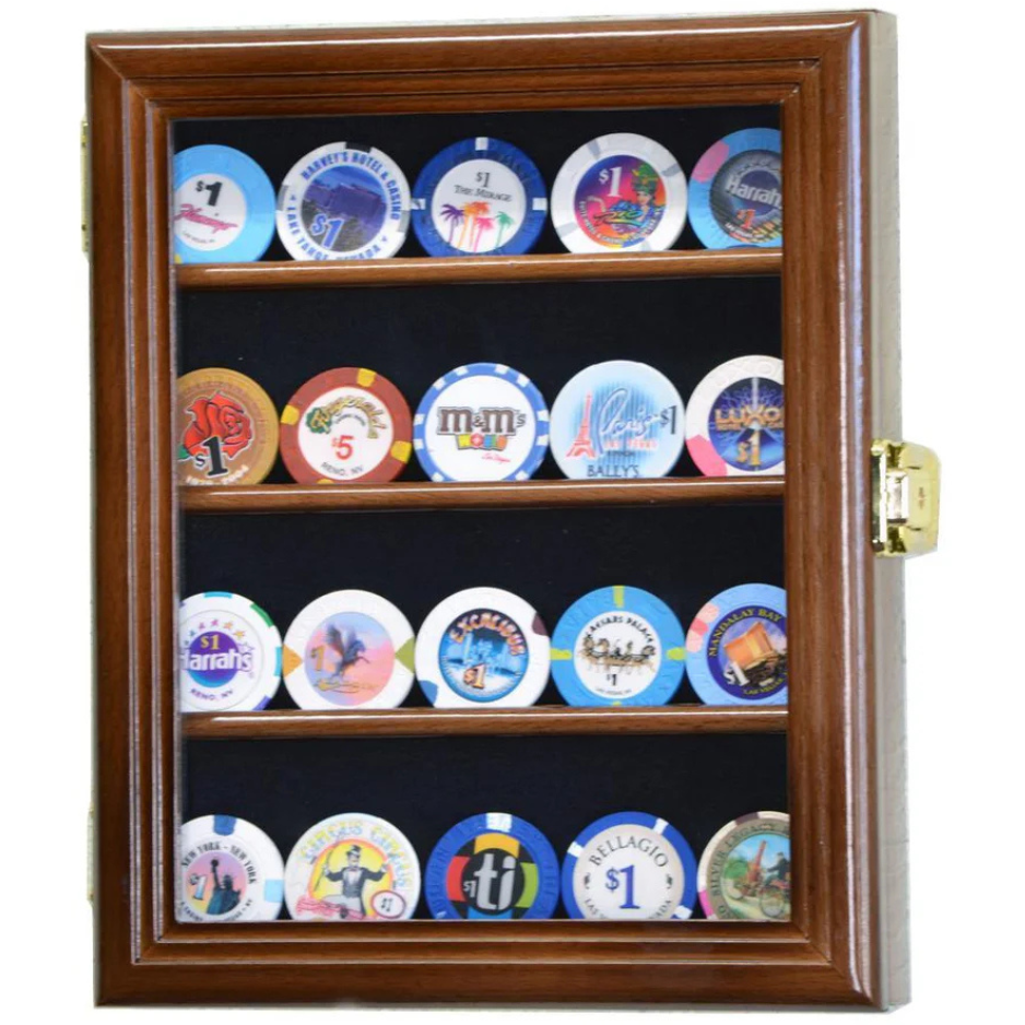 XS Casino Chip / Coin Display Case Cabinet UV Protection Walnut Wood