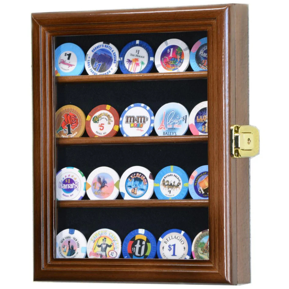 XS Casino Chip / Coin Display Case Cabinet UV Protection Walnut Wood