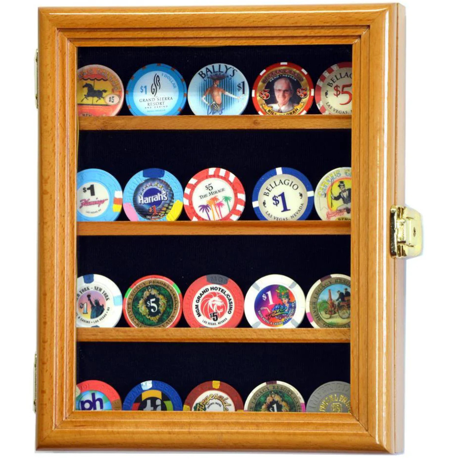 XS Casino Chip / Coin Display Case Cabinet UV Protection Oak Wood