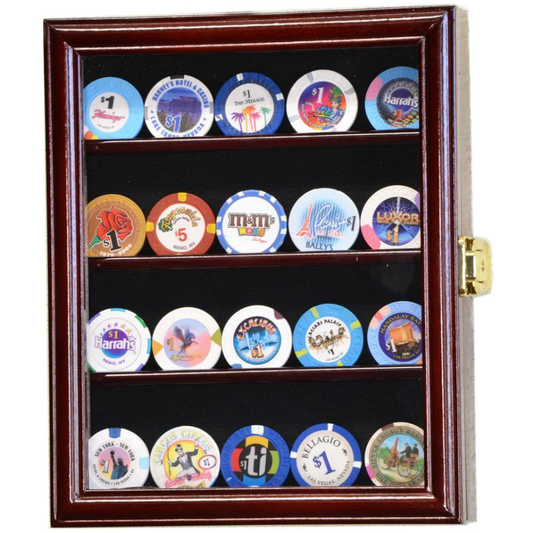 XS Casino Chip / Coin Display Case Cabinet UV Protection Cherry Wood