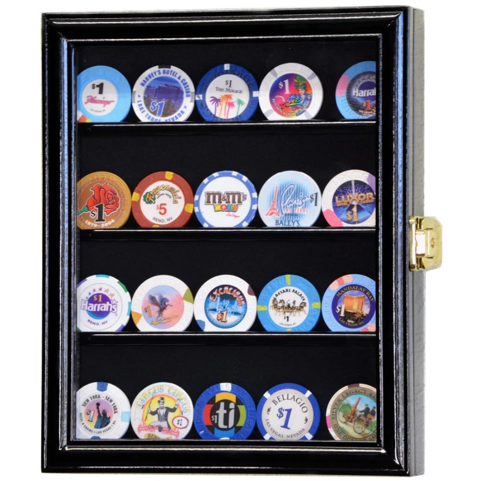 XS Casino Chip / Coin Display Case Cabinet UV Protection Black Wood