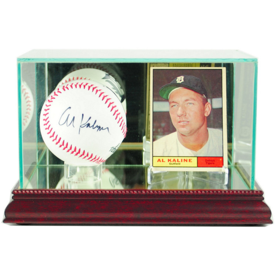 Real Glass Baseball and Card Display Case Holder Autograph UV Protection MLB Cherry Wood
