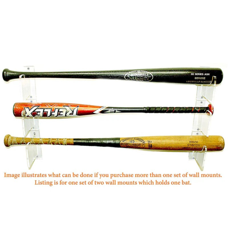 Acrylic Baseball Bat Display Horizontal Wall Mounts Brackets