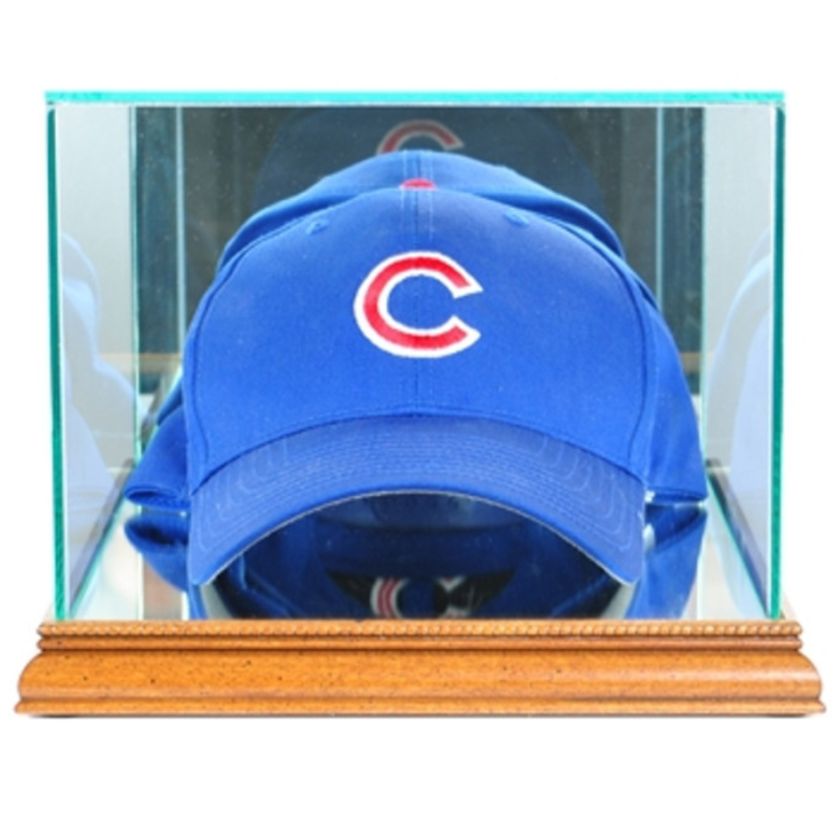 Real Glass Baseball Hat Display Case UV Protection MLB Walnut Wood
