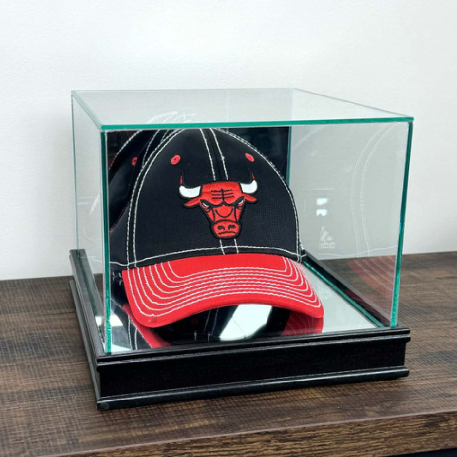 Real Glass Baseball Hat Display Case UV Protection MLB Black Wood