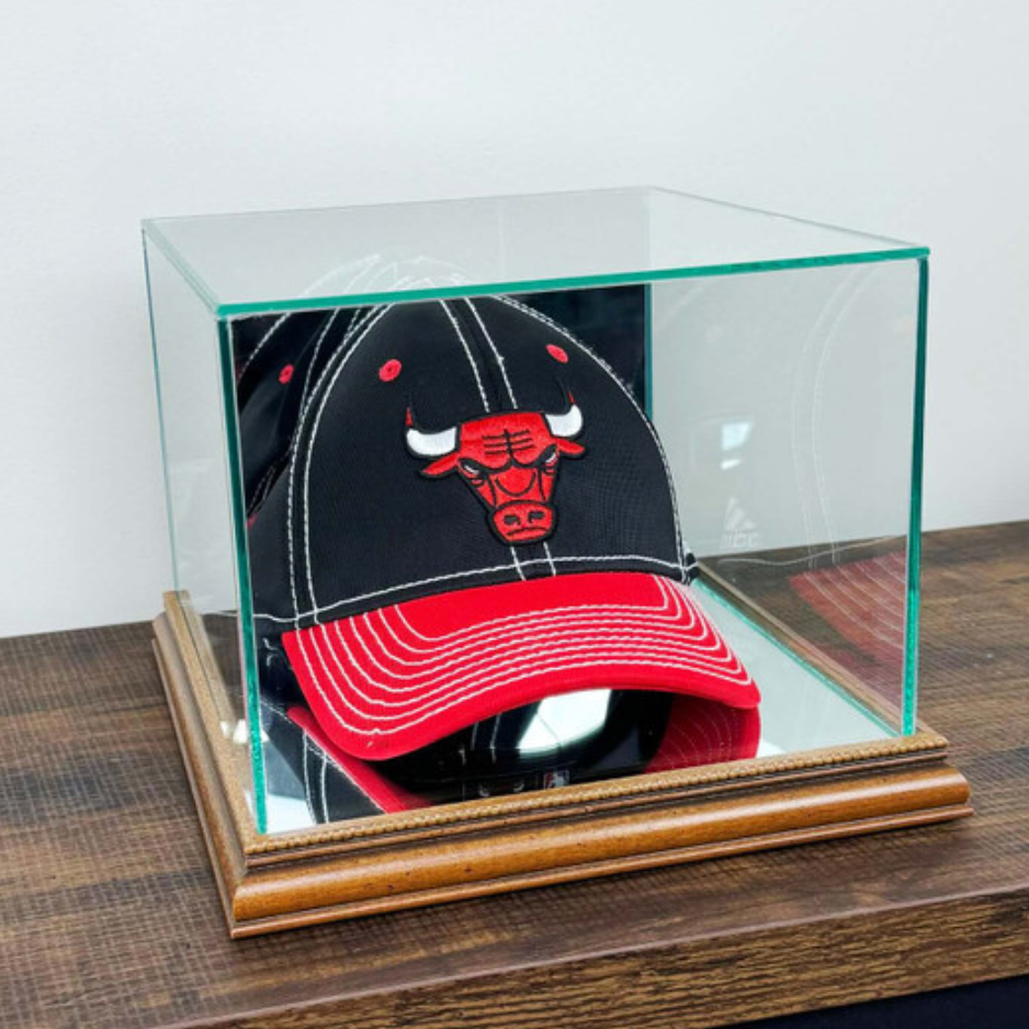 Real Glass Baseball Hat Display Case UV Protection MLB Walnut Wood