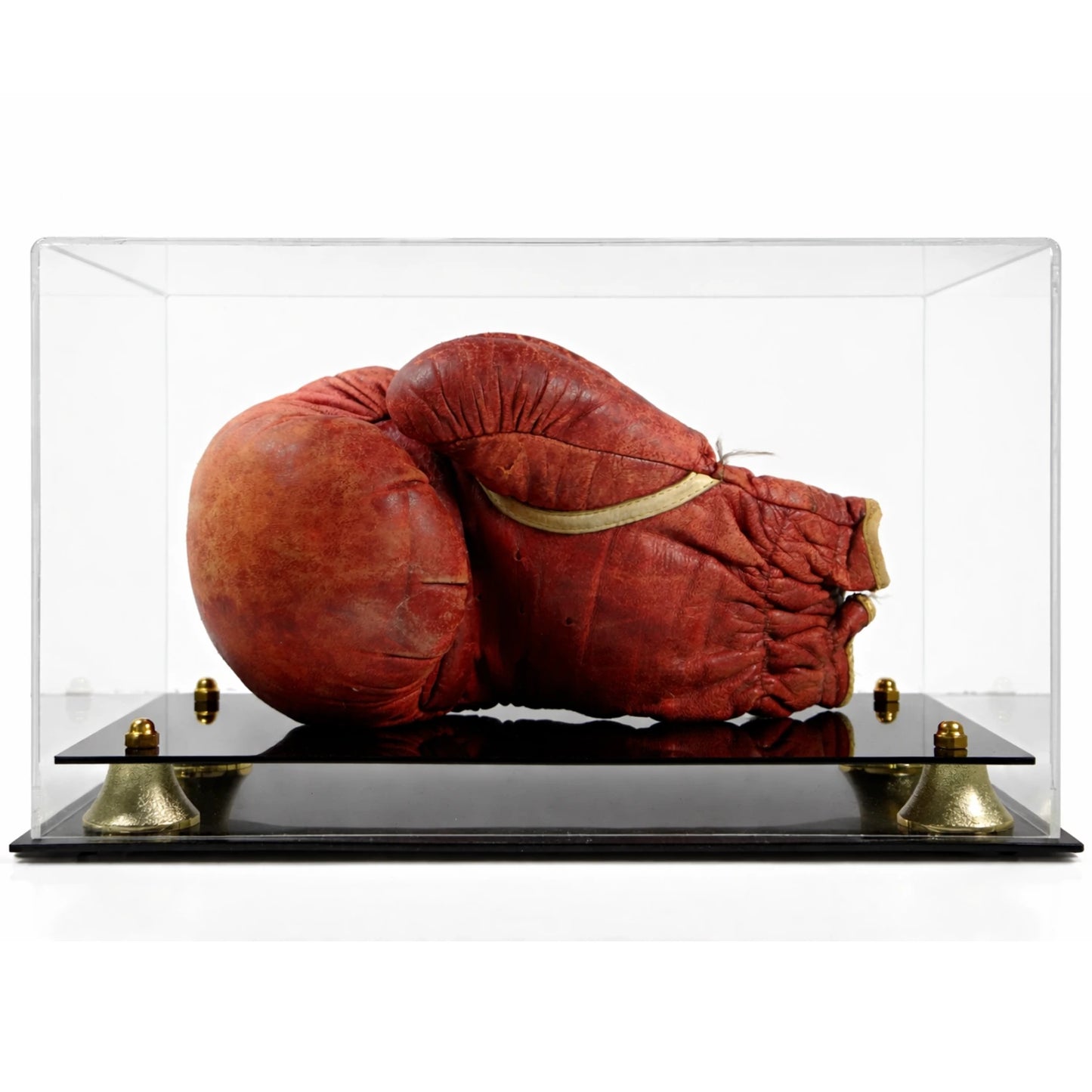 Boxing Glove Display Case Holder Horizontal w/ Gold Risers UV Protection