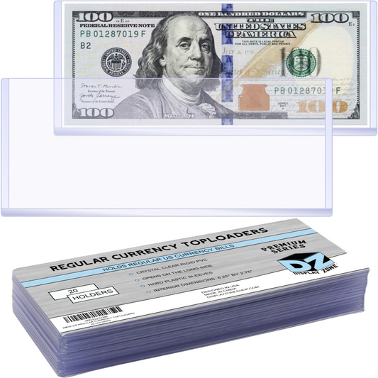 Regular Dollar Bill Currency Toploads, Protective Paper Money Sleeves for Collectors, Crystal Clear Plastic Holders for Cash