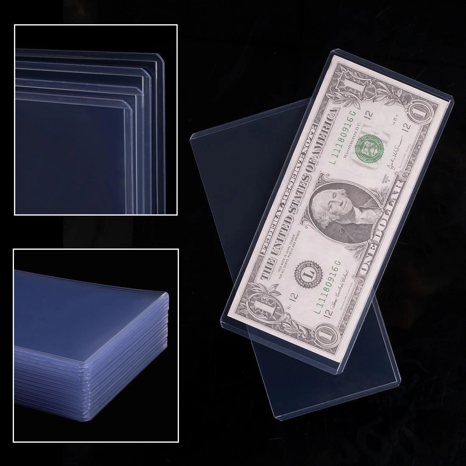 Regular Dollar Bill Currency Toploads, Protective Paper Money Sleeves for Collectors, Crystal Clear Plastic Holders for Cash