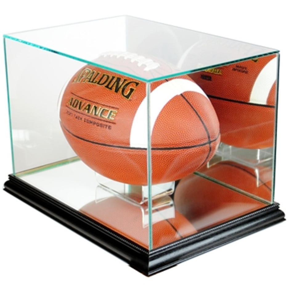 Real Glass Football Display Case UV Protection NFL Black Wood