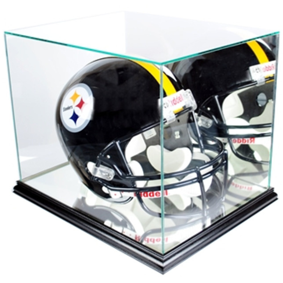 Real Glass Football Helmet Display Case UV Protection NFL Black Wood