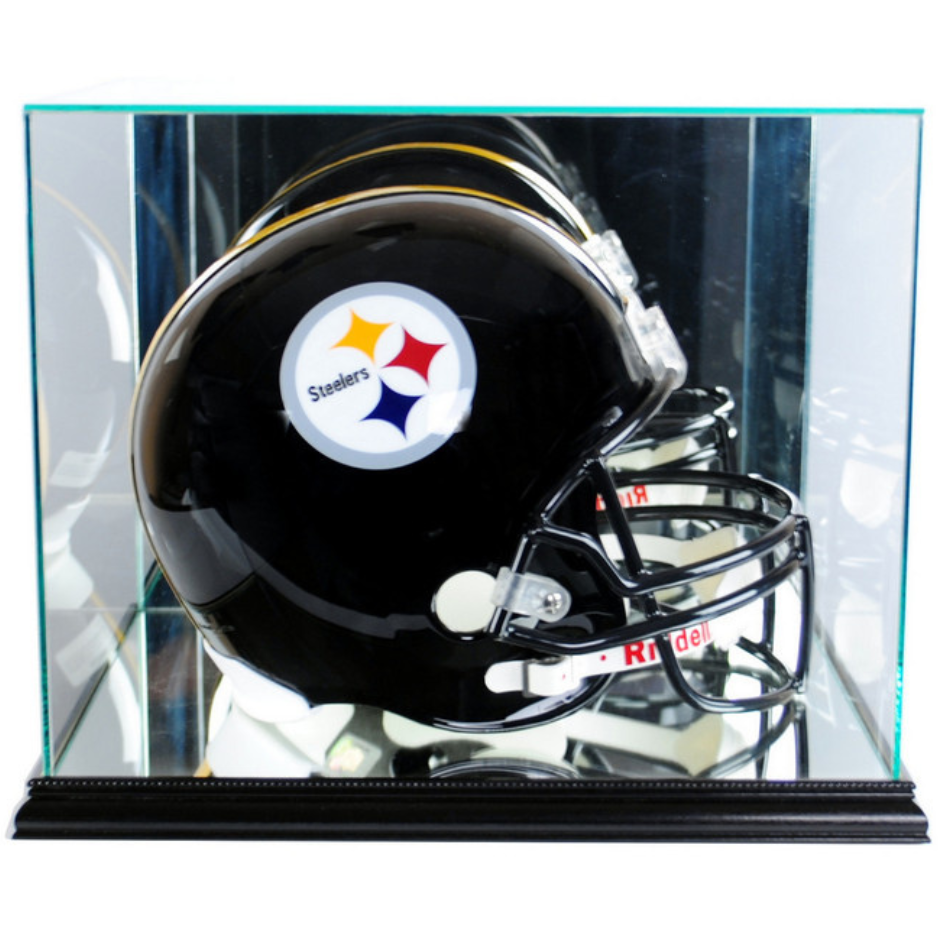 Real Glass Football Helmet Display Case UV Protection NFL Black Wood