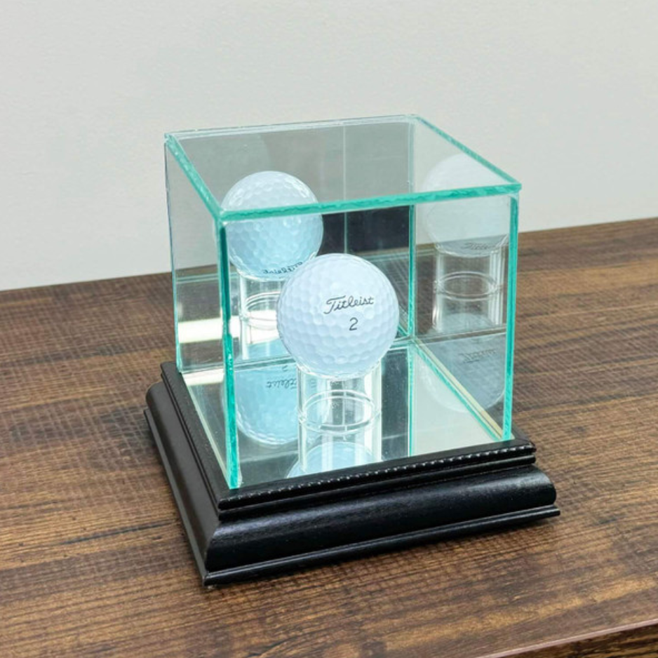 Real Glass Golf Ball Display Case UV Protection Hole in One Black Wood