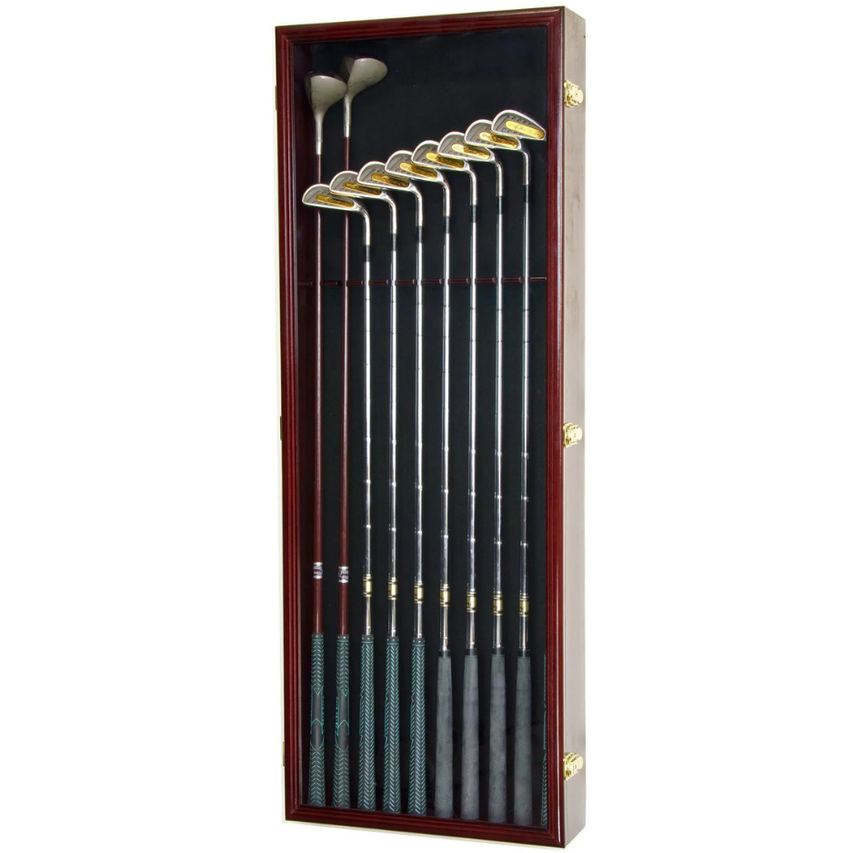 Large Golf Clubs Display Case Cabinet (Driver, Iron, Putter) UV Protection Cherry Wood