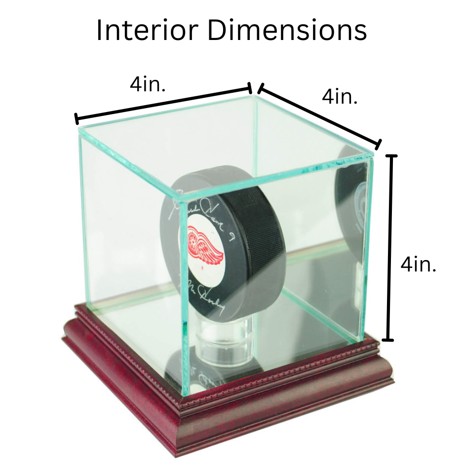 Real Glass Single Puck Display Case Holder UV Protection NHL Cherry Wood
