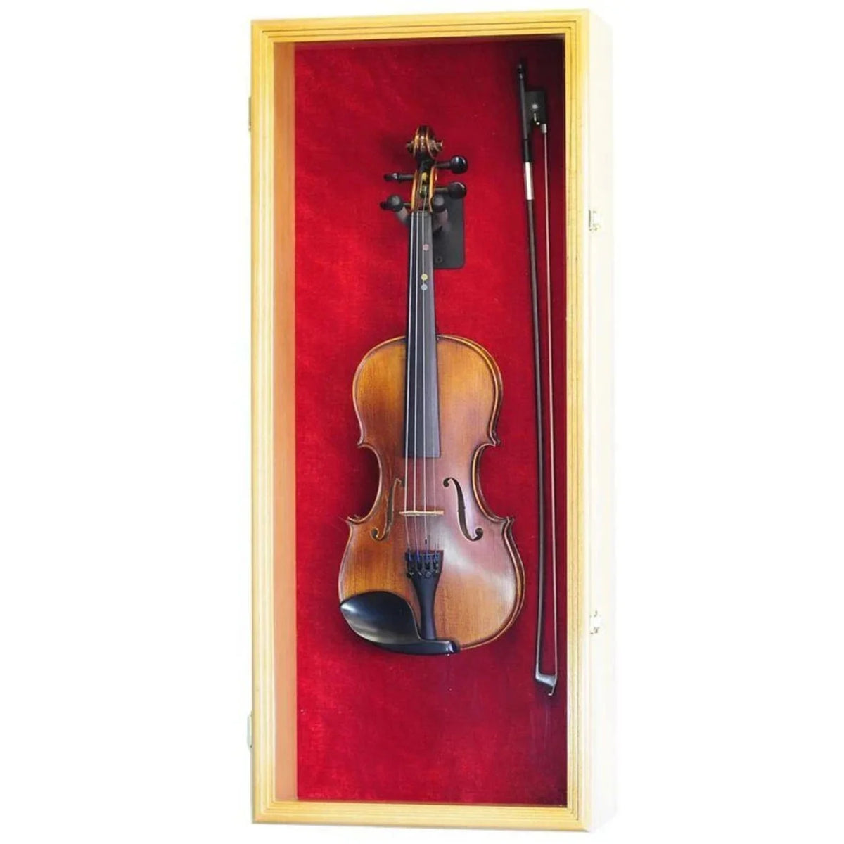 Wall Mounted Violin and Bow Display Case Cabinet Rack Oak