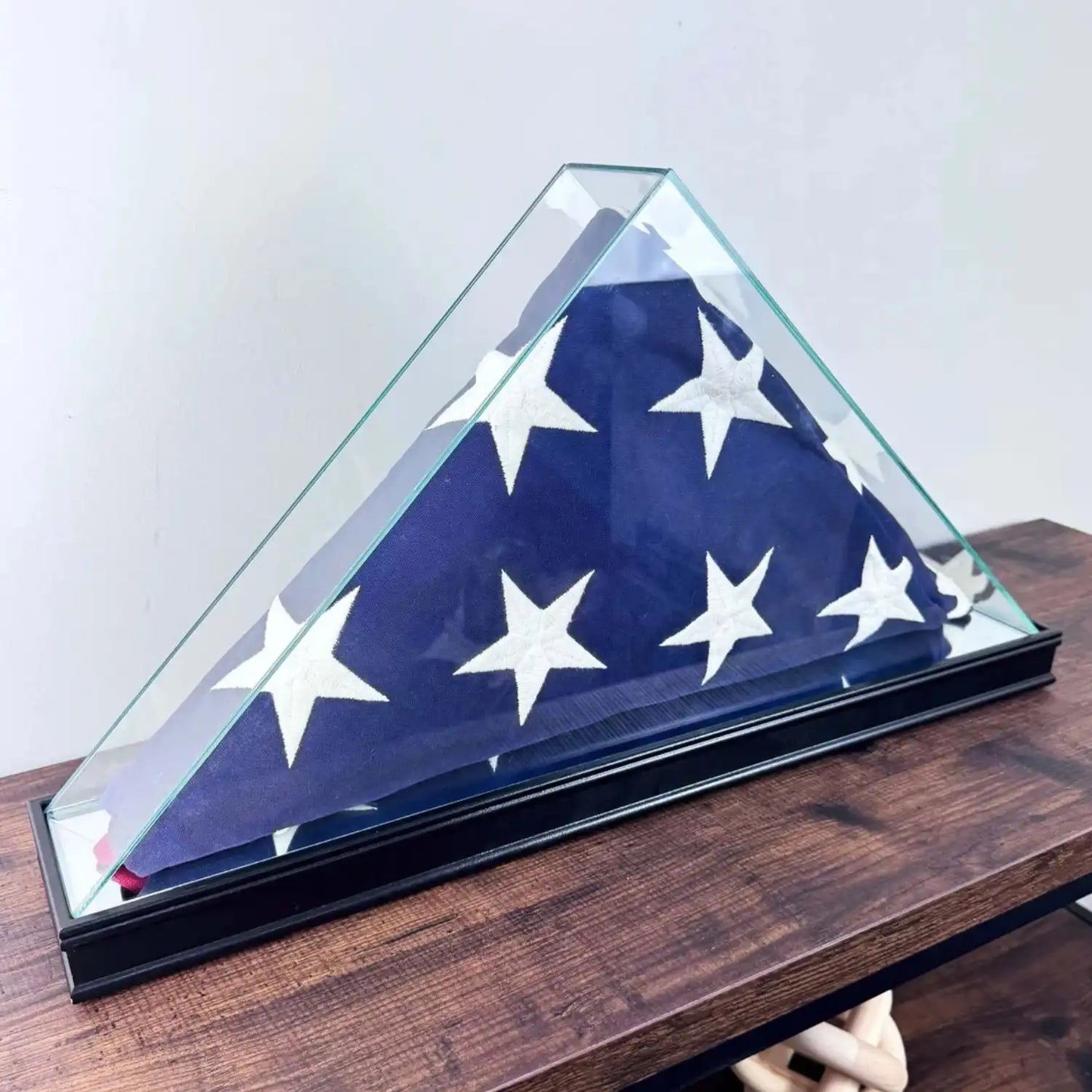 Real Glass Tabletop Flag Display Case with Wood Moulding Black