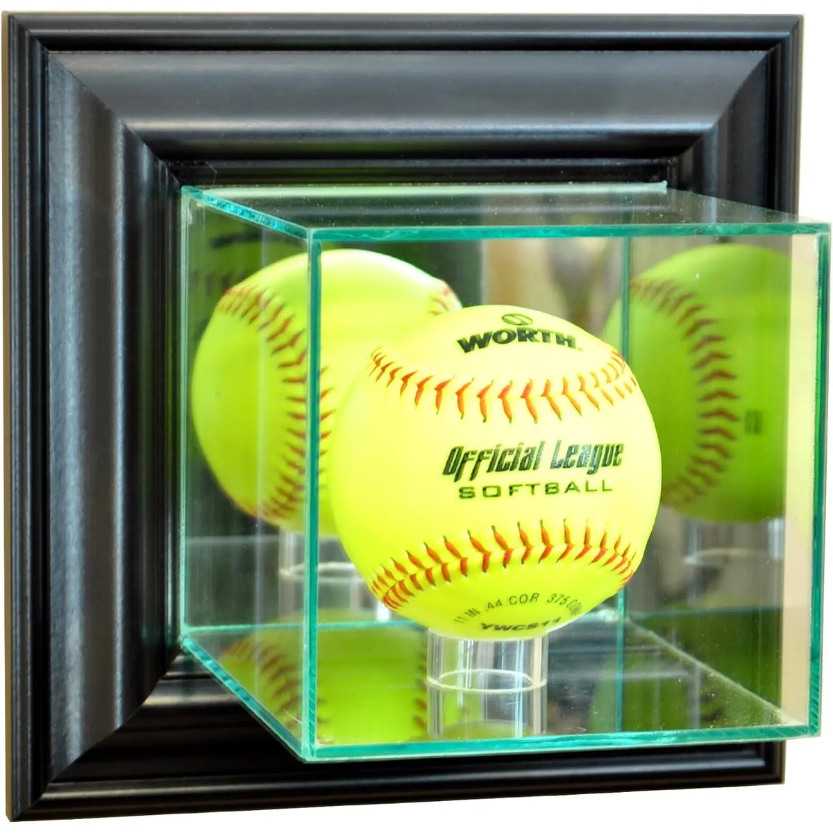 Real Glass Wall Mounted Softball Display Case Black Wood Frame