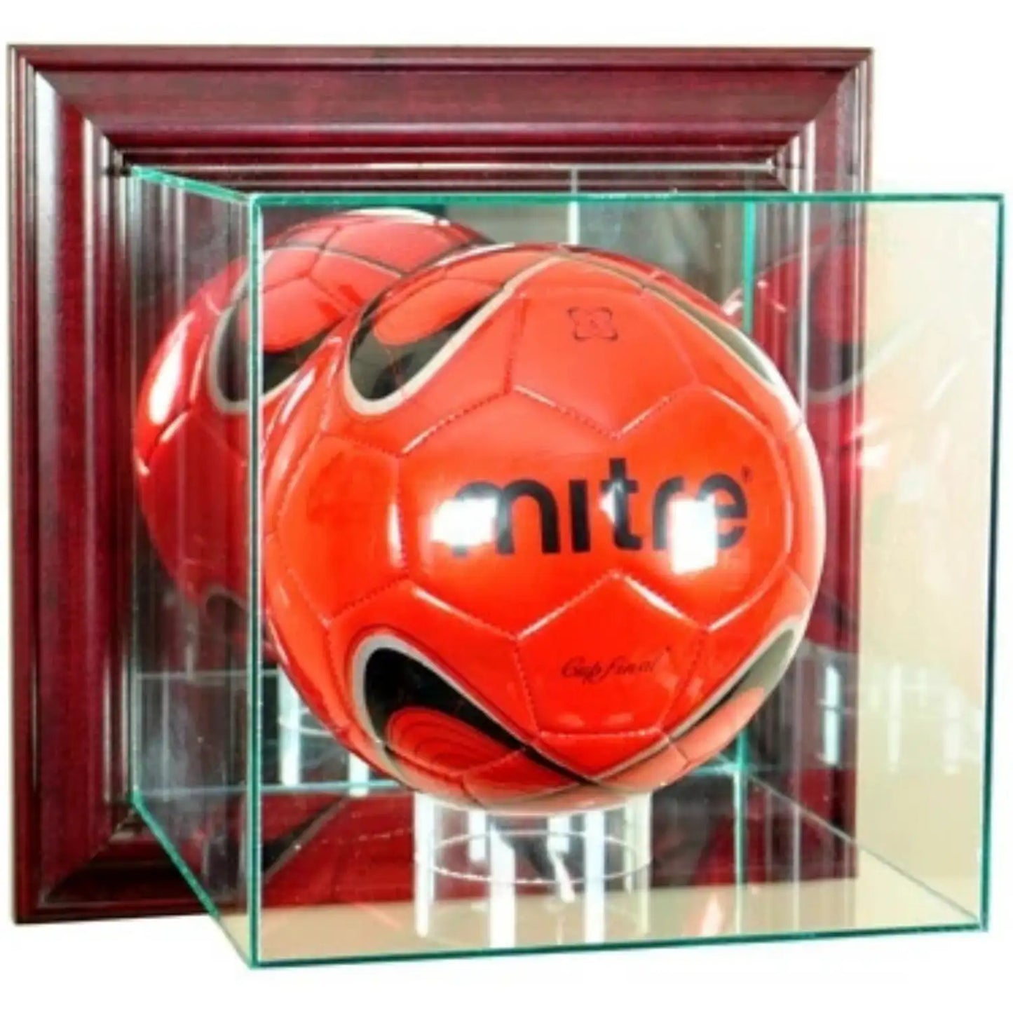 Real Glass Wall-Mounted Soccer Ball Display Case Cherry