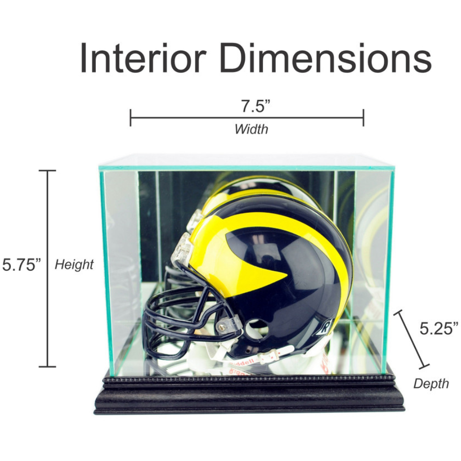 Real Glass Mini Football Helmet Display Case UV Protection Black Wood