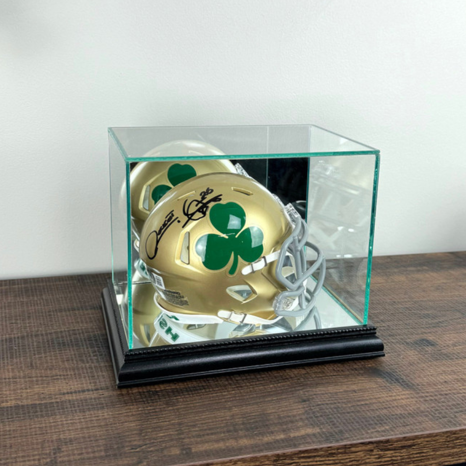 Real Glass Mini Football Helmet Display Case UV Protection Black Wood