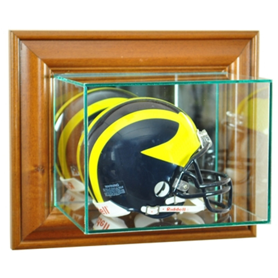 Real Glass Wall Mounted Mini Helmet Display Case UV Protection Walnut Wood