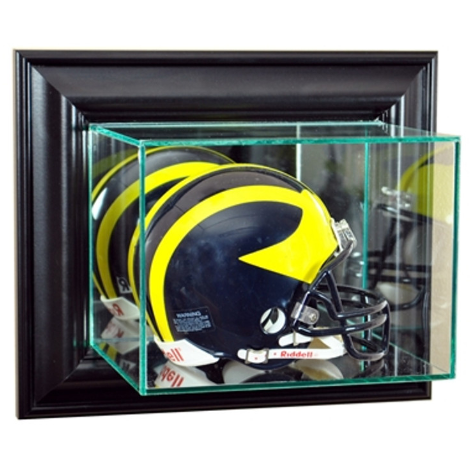 Real Glass Wall Mounted Mini Helmet Display Case UV Protection Black Wood