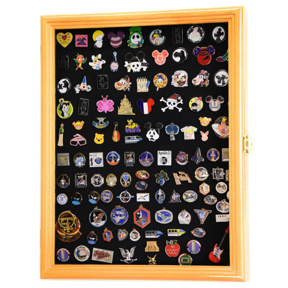 Large Pin, Ribbons, Medals, Buttons, Shells Disney Pins Display Case Cabinet
UV Protection Oak Wood