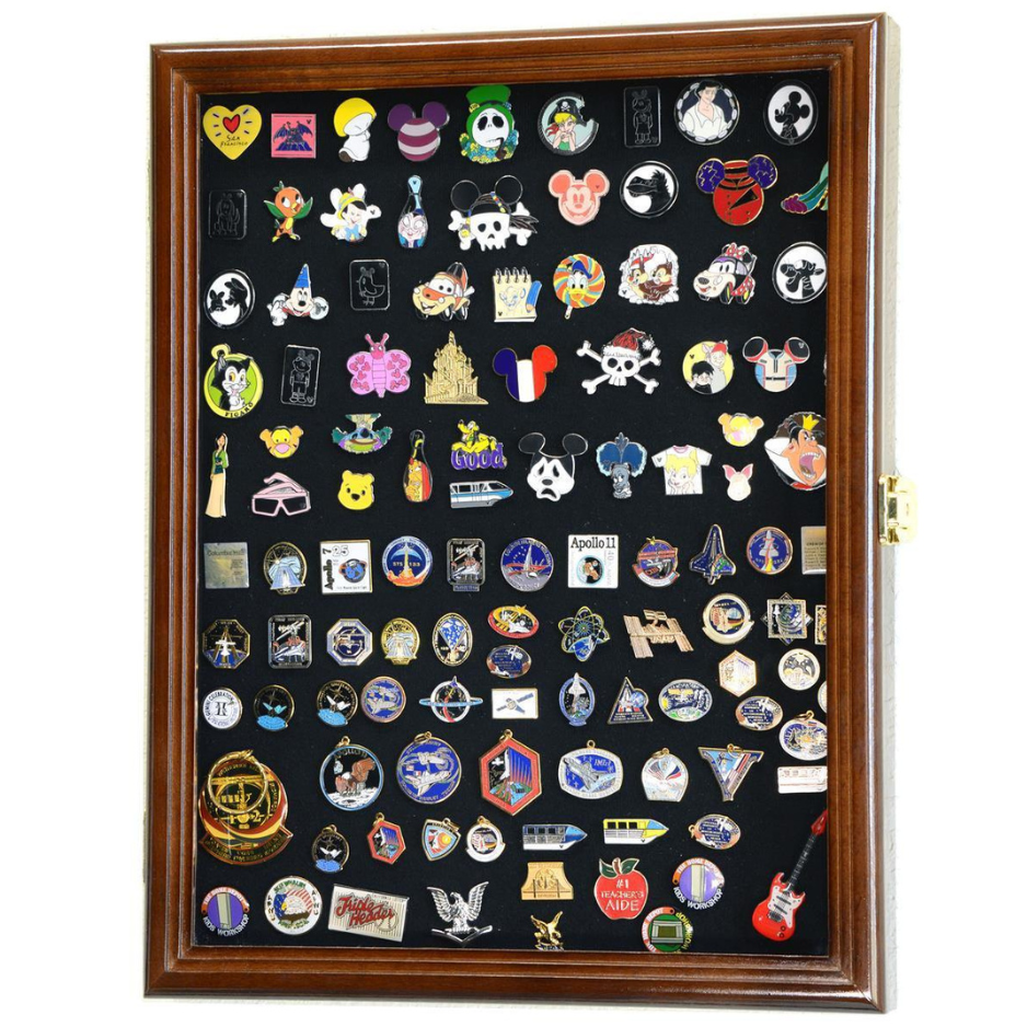 Large Pin, Ribbons, Medals, Buttons, Shells Disney Pins Display Case Cabinet
UV Protection Walnut Wood