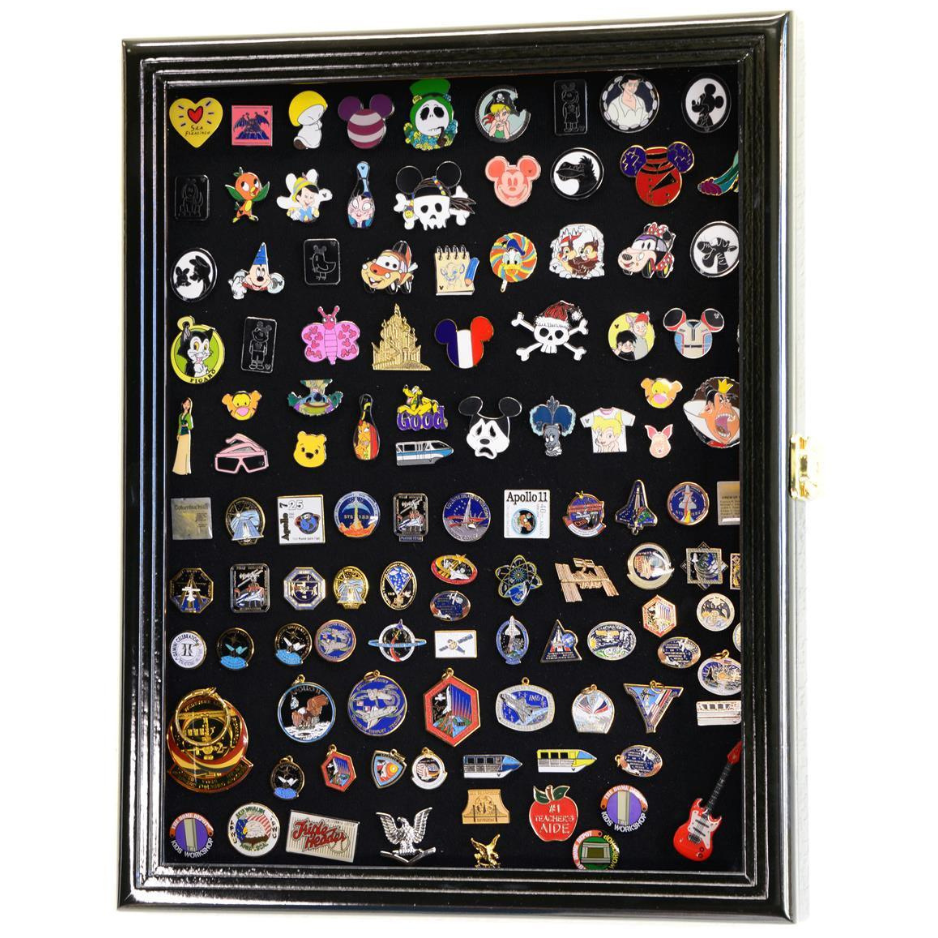 Large Pin, Ribbons, Medals, Buttons, Shells Disney Pins Display Case Cabinet
UV Protection Black Wood