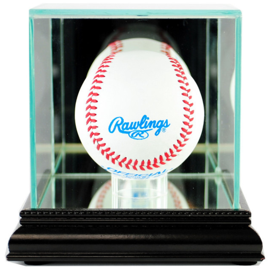 Real Glass Single Baseball Display Case UV Protection Black Wood