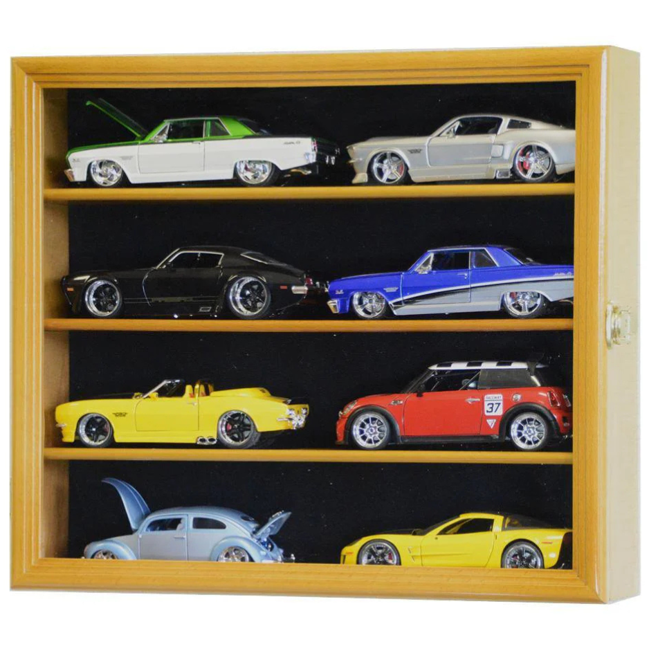 Small 1/24 Scale Diecast Car Display Case Cabinet UV Protection Oak Wood
