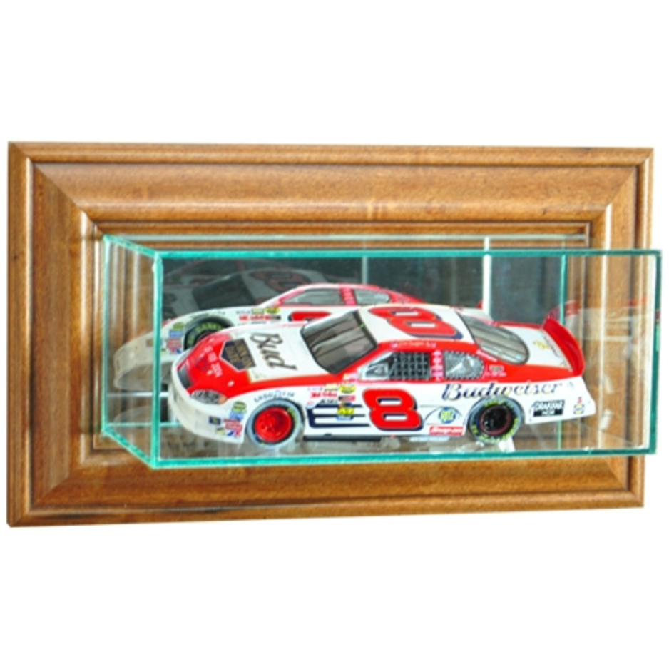 Wall Mounted NASCAR 1/24 Display Case Glass UV Protection diecast model car Walnut Wood