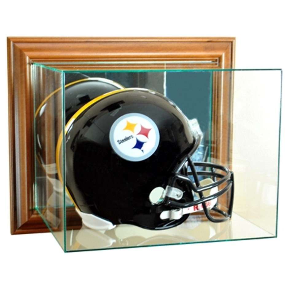 Real Glass Wall-Mounted Football Helmet Display Case UV Protection NFL NCAA Walnut Wood