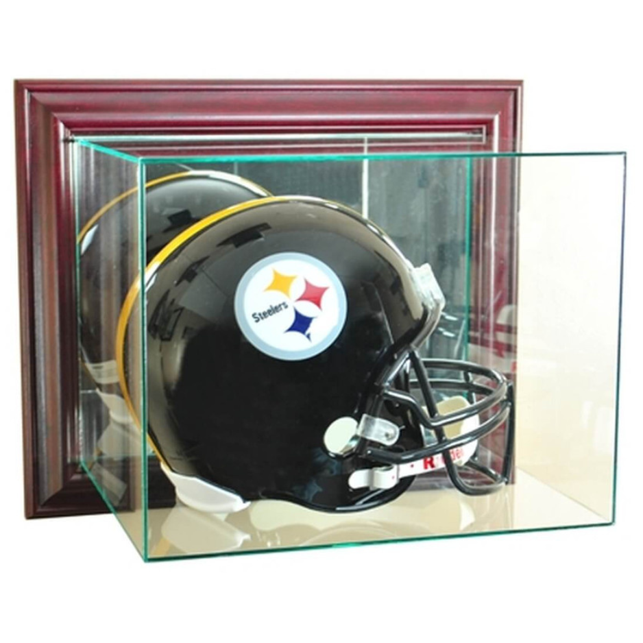 Real Glass Wall-Mounted Football Helmet Display Case UV Protection NFL NCAA Cherry Wood