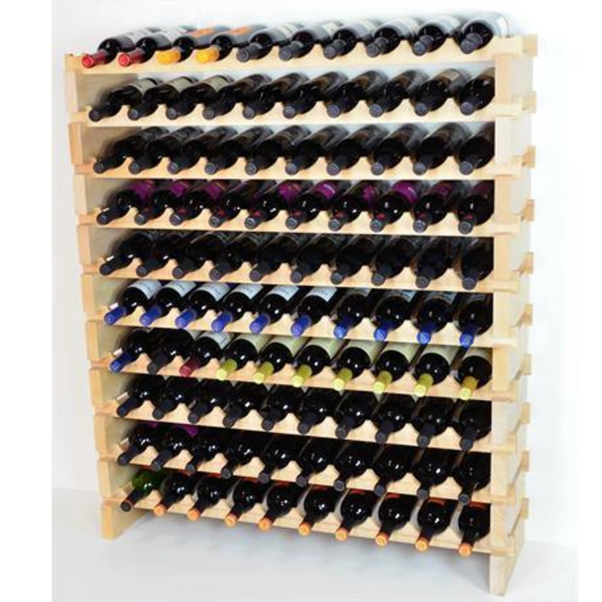 (10 Bottles Per Row) Beech Wood Modular Wine Holder Rack Stackable