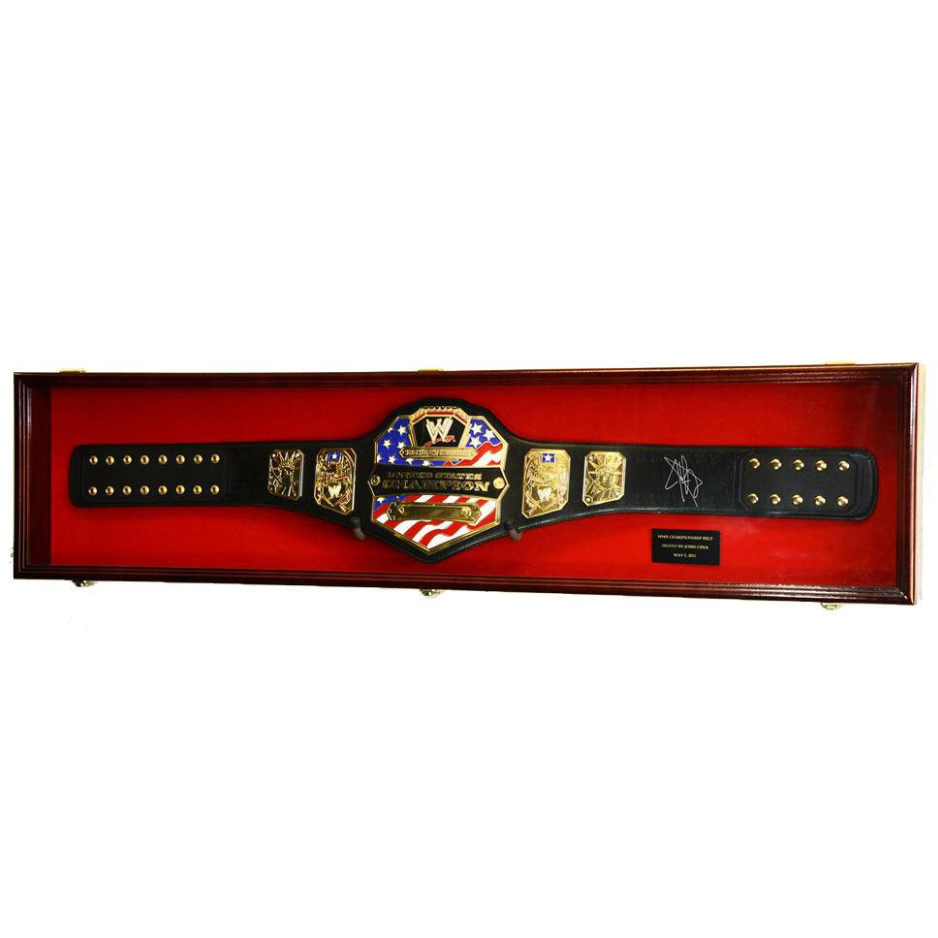 Wrestling Belt Display Case Cabinet (54") WWE UV Protection Cherry Wood