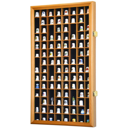 100 Opening Thimble / Small Miniature Display Case Cabinet Oak Wood