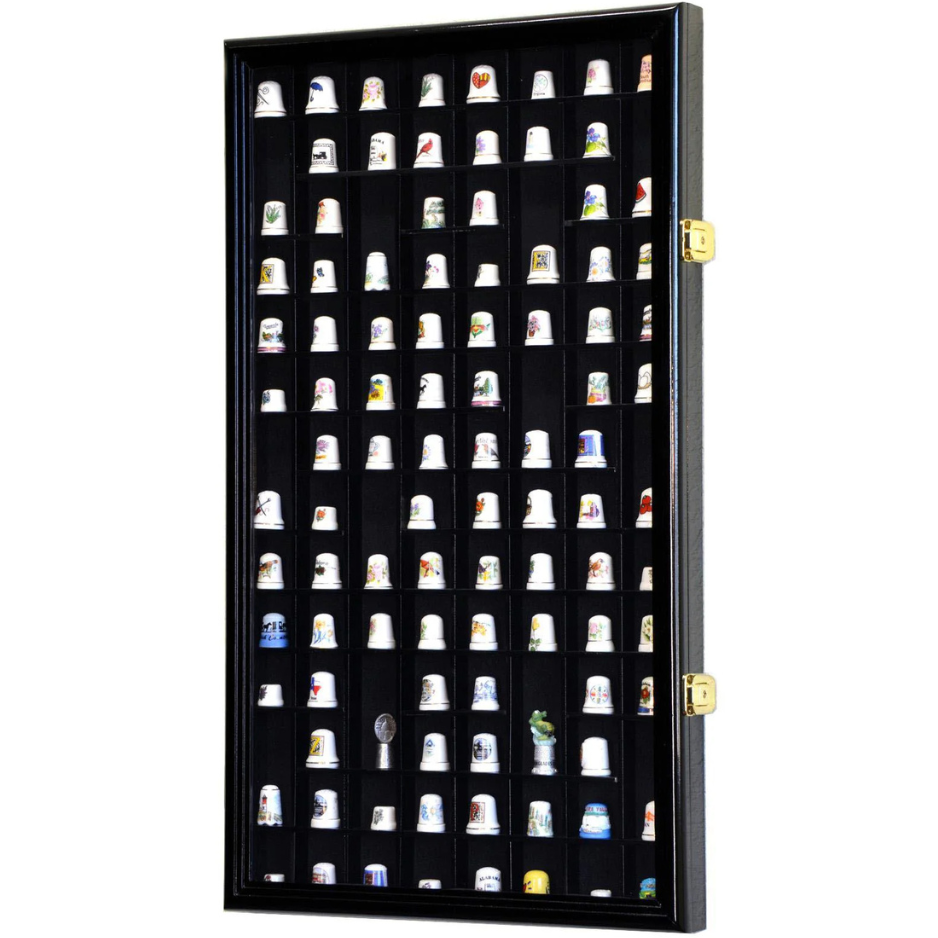 100 Opening Thimble / Small Miniature Display Case Cabinet Black Wood
