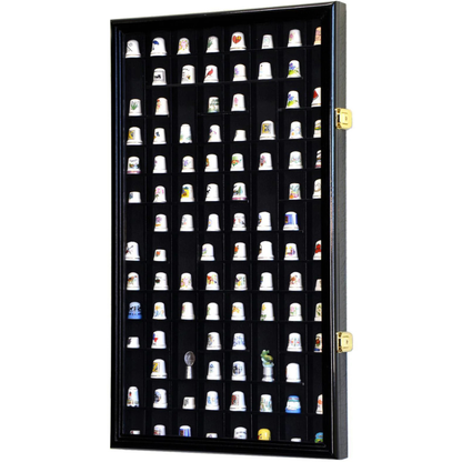 100 Opening Thimble / Small Miniature Display Case Cabinet Black Wood
