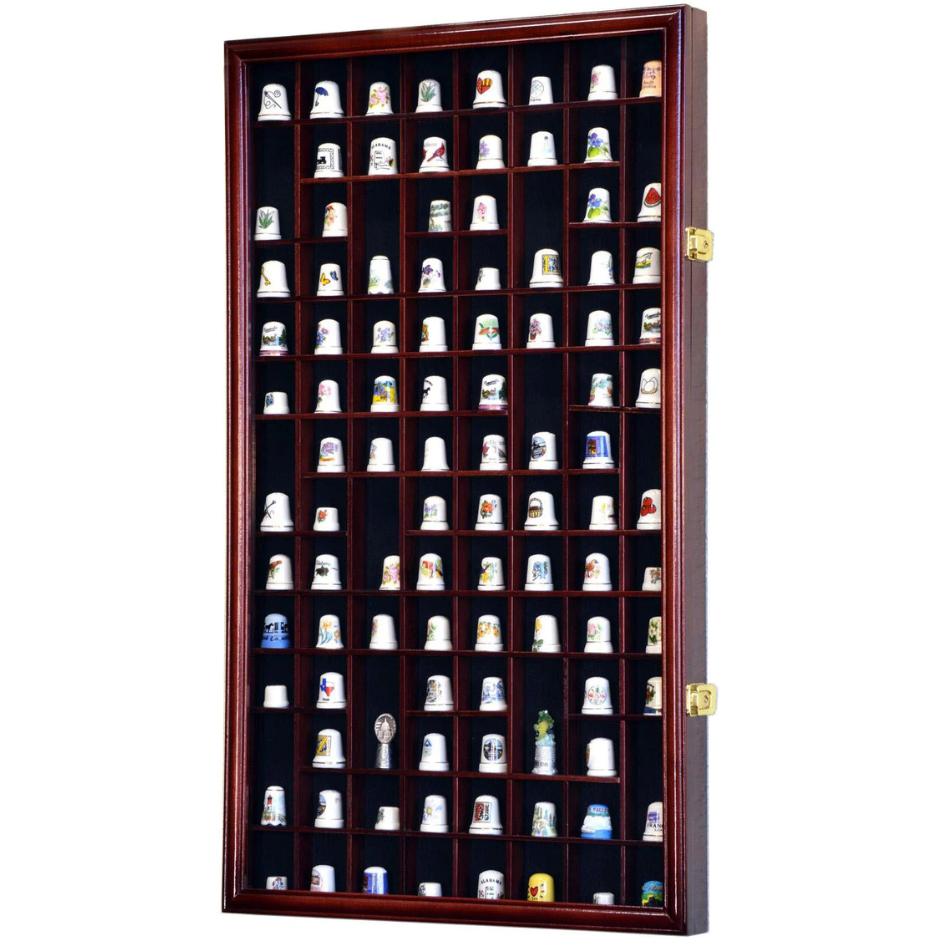 100 Opening Thimble / Small Miniature Display Case Cabinet Cherry Wood