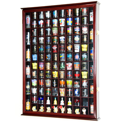 108 Shot Glass Display Case Cabinet UV Protection Cherry Wood