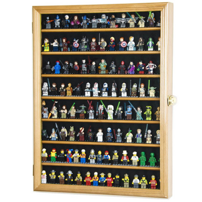 110 Mini Figures / Miniatures / Figurines Display Case Cabinet UV Protection Lego Oak Wood