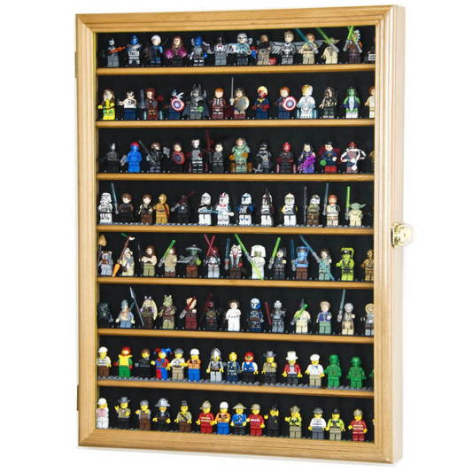 110 Mini Figures / Miniatures / Figurines Display Case Cabinet UV Protection Lego Oak Wood