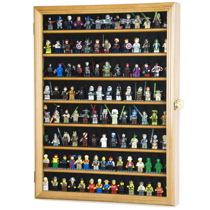110 Mini Figures / Miniatures / Figurines Display Case Cabinet UV Protection Lego Oak Wood