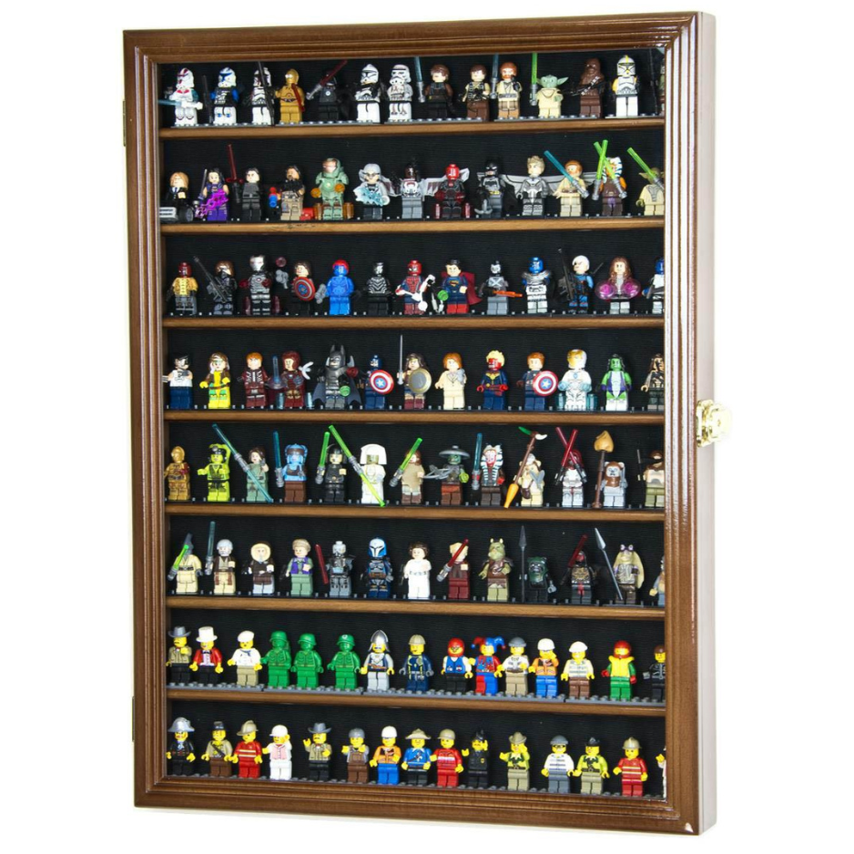 110 Mini Figures / Miniatures / Figurines Display Case Cabinet UV Protection Lego Walnut Wood