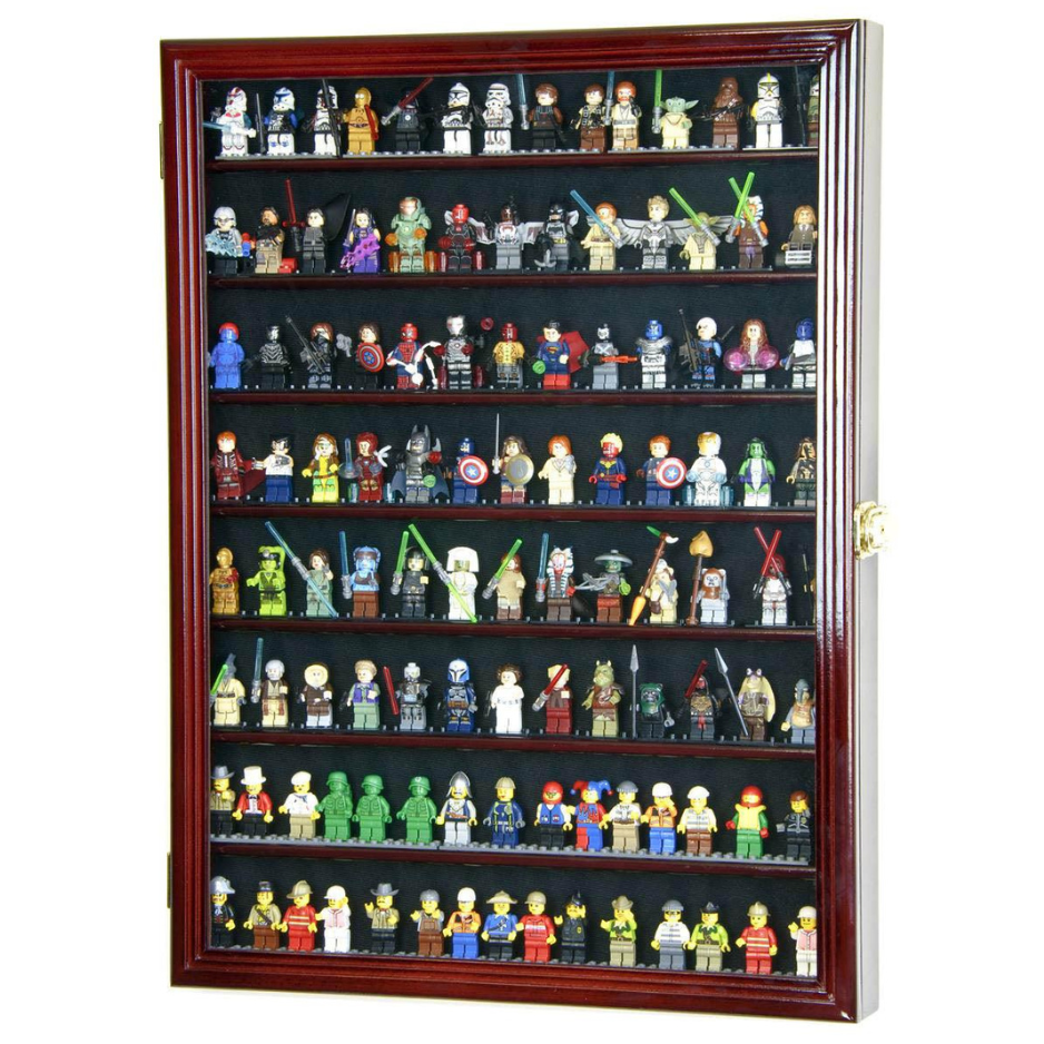 110 Mini Figures / Miniatures / Figurines Display Case Cabinet UV Protection Lego Cherry Wood