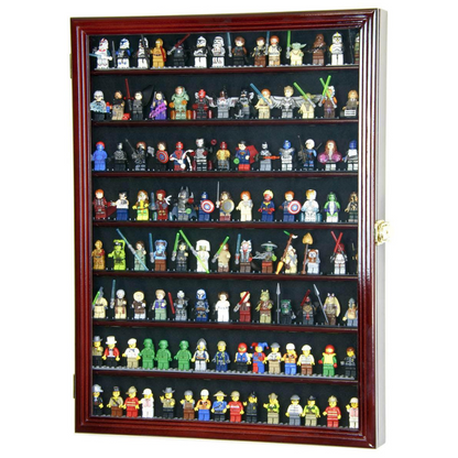 110 Mini Figures / Miniatures / Figurines Display Case Cabinet UV Protection Lego Cherry Wood