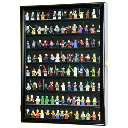 110 Mini Figures / Miniatures / Figurines Display Case Cabinet UV Protection Lego Black Wood